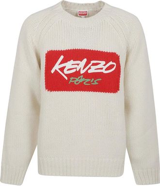 Kenzo Round-neck Knitwear, male, White, M, White Wool Jumper Aw25