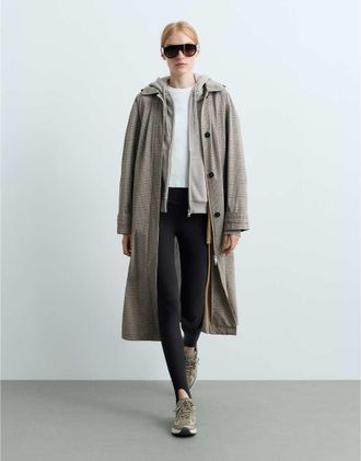 Oysho giacca lunga leggera impermeabile 10k a quadri color tortora-Marrone