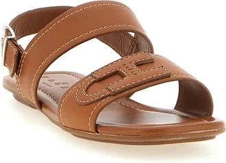 Hogan Womens Brown Calfskin Flat Sandals
