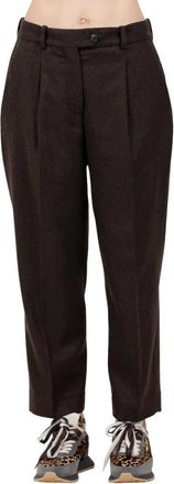 Circolo 1901 Pantalon carrot met dubbele plooien - Dames - Broeken - Bruin - 2XS - Wol - Broeken