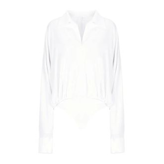 Norma Kamali Blouses, female, White, Size: XS Long Sleeve Collared Bodysuit