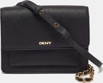 DKNY Dkny Black Saffiano Leather Flap Chain Shoulder Bag
