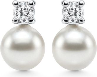 Pompeii3 40Ct Diamond & 8mm Pearl Studs Earrings Lab Grown