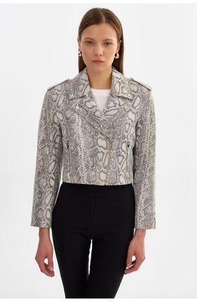 LaMarque Denalda | Leather Cropped Biker Jacket in Snake at Nordstrom, Size X-Large