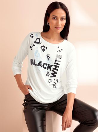 Heine Langarmshirt HEINE Shirt, Damen, Gr. 42, beige (ecru), 95% Viskose, 5% Elasthan, animal-print, bedruckt, gemustert, Rundhals, Shirts Langarmshirt