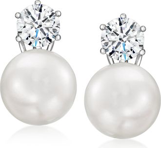 Ross-Simons 14mm Shell Pearl and CZ Earrings in Sterling Silver