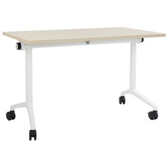 Beliani Beliani - Escritorio Rectangular Moderno Plegable Con Ruedas Mesa M&oacute;vil Port&aacute;til Estructura Met&aacute;lica 120 X 60 Cm Madera Clara Y Blanco Cavi
