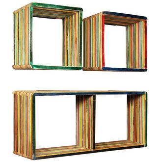 Berkfield Home Wall Shelf Set 3 Pieces Solid Reclaimed Teak Multicolour