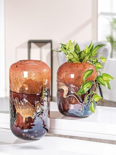 GILDE GLAS art Deko Vase Blumenvase - Glasvase aus Farbglas - Deko Wohnzimmer Geschenk für Frauen - Höhe 27 cm Farben: Orange Rosa ab 57,54 €