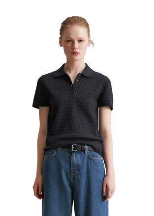 Marc O'Polo Denim Poloshirt MARC OPOLO DENIM, Damen, Gr. XS, blau (blau depths), Strick, Obermaterial: 100% Baumwolle, Shirts Poloshirt, aus Strick, modisches Muster, r