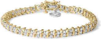 House of Brilliance 10K Yellow Gold 2.0 Cttw Diamond 2 Row Link and Heart Charm 7 Link Bracelet (I-J Color, I3 Clarity)