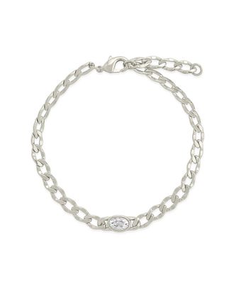 Sterling Forever CZ Rebel Station Curb Chain Bracelet