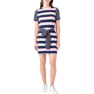 English Factory Contrast Stripe Tie Waist Minidress in Navy/pink at Nordstrom Rack, Size X-Small