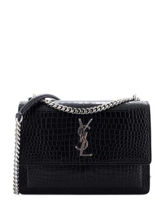 Saint Laurent Sunset Crocodile Embossed Leather Medium crossbody bag - Zwart