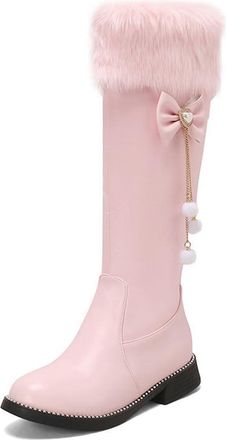 Generic Womens Flat Heel Knee High Snow Boots Comfort Round Toe Side Zipper Warm Winter Party Dress Shoes (Pink,7.5)