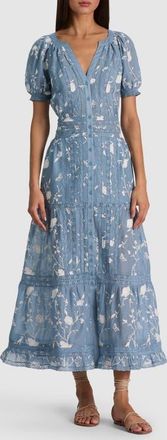 Alice & Olivia Kathryn Lace Trim Cotton Midi Shirtdress in Deep Denim Blue/vanilla at Nordstrom, Size X-Large