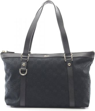 Gucci Black Gg Canvas Leather Tote Bag (Pre-Owned)