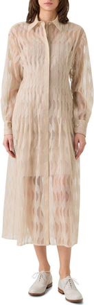 Akris High Plains Long Sleeve Tulle Jacquard Shirtdress in Beige at Nordstrom, Size 8