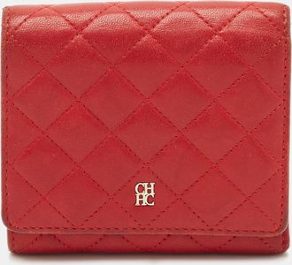 Carolina Herrera Red Quilted Leather Trifold Compact Wallet