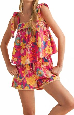 Merci Floral Tie Top And Shorts Set In Multi