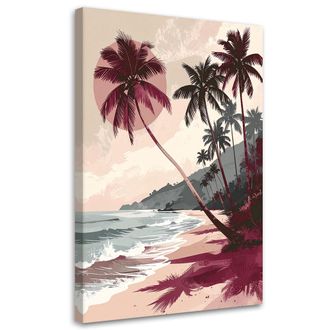 Feeby Cuadro Sobre Lienzo, Playa Tropical Con Palmeras En Tonos Beige, 70x100