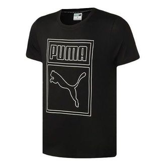 Puma Large Logo Printing Sports Loose Round Neck Short Sleeve Black 598245-51