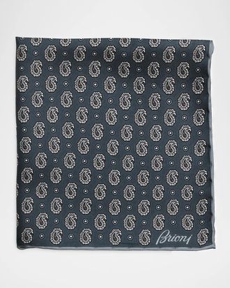 Brioni Men & apos;s Hand-Rolled Paisley Silk Pocket Square