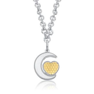 Rachel Glauber Two-Tone Crescent Moon & Heart Pendant Necklace