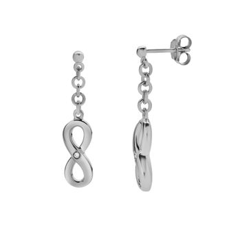LuvMyJewelry Avelisse Sterling Silver 0.05 Ct Diamond Infinity Drop Earrings