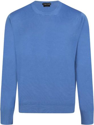 Tom Ford Fluid Silk Crew Neck - Heren - Ronde hals truien - Blauw - M - Truien & Vesten