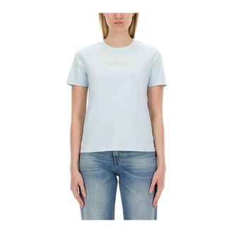 Lanvin T-Shirts, female, Blue, Size: M Embroidered Logo Cotton T-Shirt