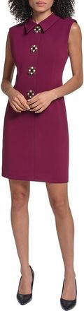 Karl Lagerfeld Crystal Button Scuba Crepe Sheath Minidress in Port at Nordstrom, Size 14
