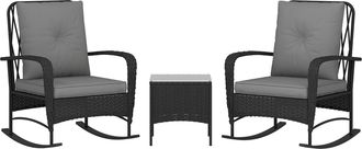 OUTSUNNY Rattan Bistro Set Balcony Furniture with Rocking Chairs - Black | TJ Hughes
