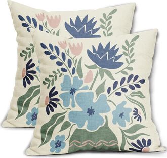 OEM Fundas De Almohada Florales En Verde Salvia, Azul Y Rosa, 40 X 40 Cm, Juego De 2 Piezas, Estampado Floral Primaveral, Fundas De Almohada Decorativas, 