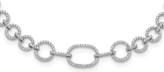 Diamond2Deal Sterling Silver CZ Circle Open Link Necklace 16 with 2 Ext
