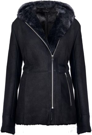 Infinity Leather Womens Black Hooded Merino Sheepskin Jacket-Mandalay