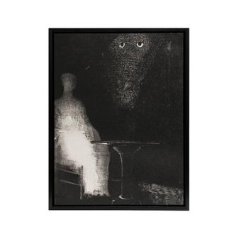 Artery8 Gaze on the Chair Human Figure Outline Redon Black Framed Canvas Art in Grey | Size: W24 x H32