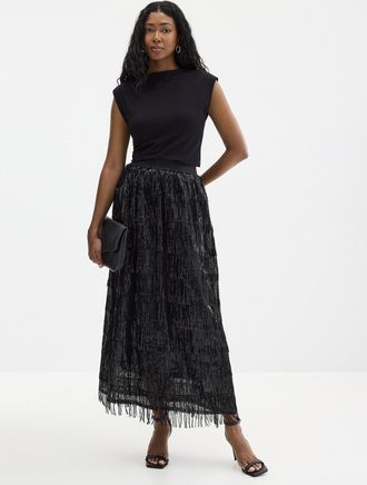 Contemporaine Womens Fringed sequined long skirt