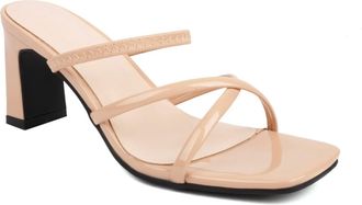 Generic Womens Square Open Toe Slingback Mules Chunky High Heel Wedding Shoes for Bride Slip on Evening Party Prom Sandals,Apricot,5.5 UK