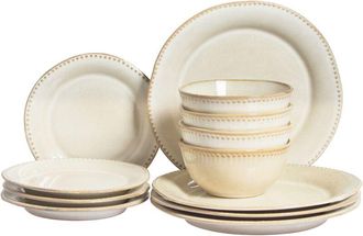 Beliani Beliani - Vajilla De 12 Piezas De Gres Caol&iacute;n Hecho A Mano Acabado Esmalte Reactivo Beige Claro Chervil