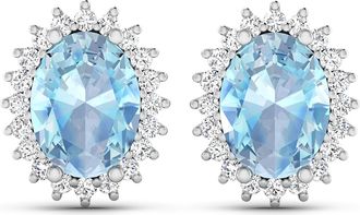 Diana M. Jewels Aquamarine ( AAA ) Oval 8x6mm - 2Pcs + White Diamond F/C Round 1.10mm - 40Pcs (I1-I2/I color)