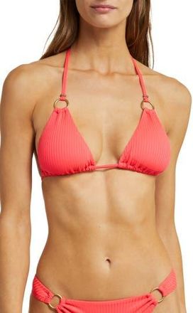 Vitamin A Cosmo Ring Detail Rib Triangle Bikini Top in Coral Glow Ecorib at Nordstrom Rack, Size Medium