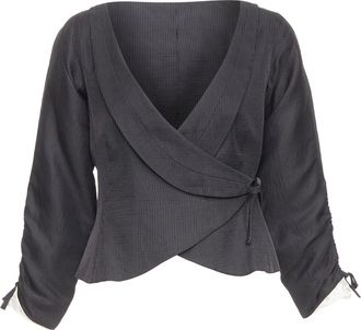 Giorgio Armani grey ramie blend ruched kimono wrap crop blazer IT38 XS