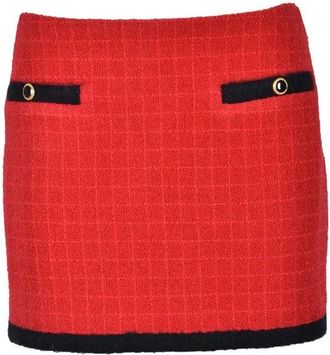 Alessandra Rich Textured Red Mini Skirt with Gold-Tone Detailing