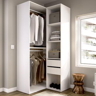Dmora Armario Grande Labuco, Modulable Para Dormitorio, 4 Estantes, Barra Para Ropa, 105x205h Cm Blanco