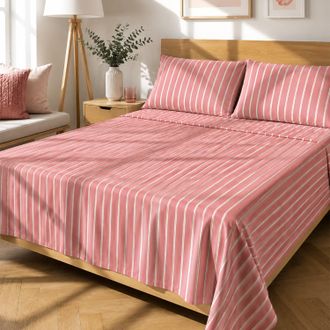 KASANOVA Completo letto matrimoniale righe corallo