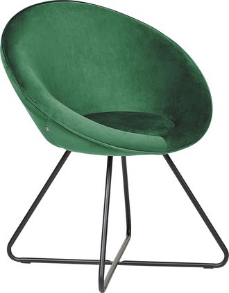 Beliani Silla De Terciopelo Tapicer&iacute;a Asiento Redondo Dise&ntilde;o Retro Minimalista Base Cruzada De Metal Verde Floby Ii