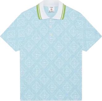 Casablanca Polo shirt met korte mouwen en jacquard - Heren - Polos - Blauw - M - Katoen - Tops