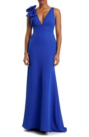 Mac Duggal Womens Sleeveless V Neck Bow Detail Mermaid Gown in Royal Blue at Nordstrom, Size 16