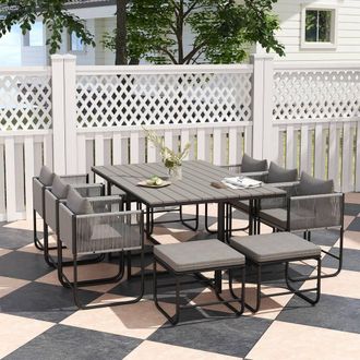OUTSUNNY Rattan Dining Set, Garden Table & Chair Sets w/ Space-saving Design in Grey | Size: 11 Pack